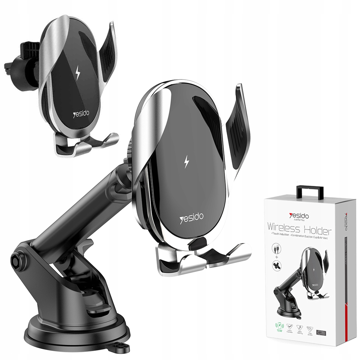 Automatický držák do auta s rychlým bezdrátovým nabíjením Qi 15W