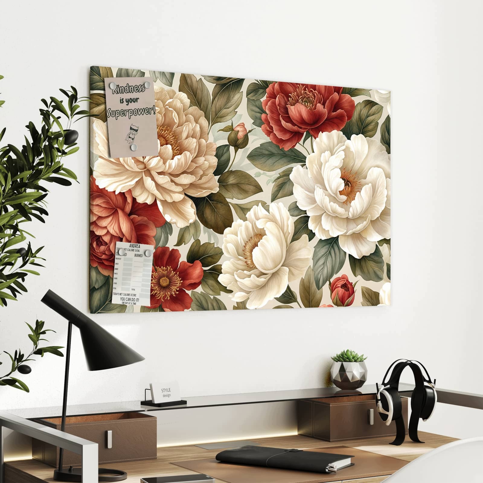 Magnetická tabule Květinový vzor květinový 90 × 60 cm