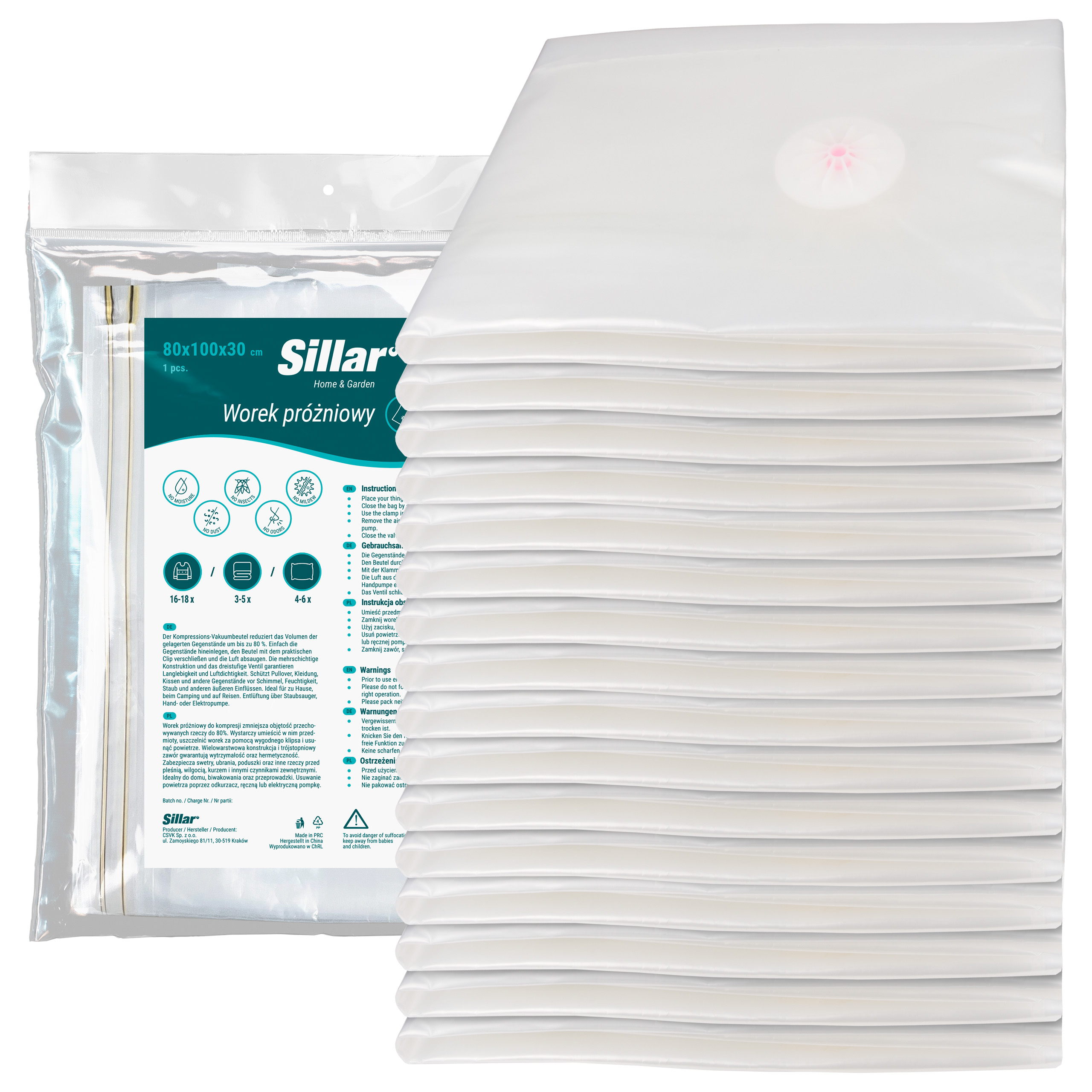 Levně 16 x silnější vakuový pytel na oblečení na oblečení Sillar 80x100x30 cm kostka