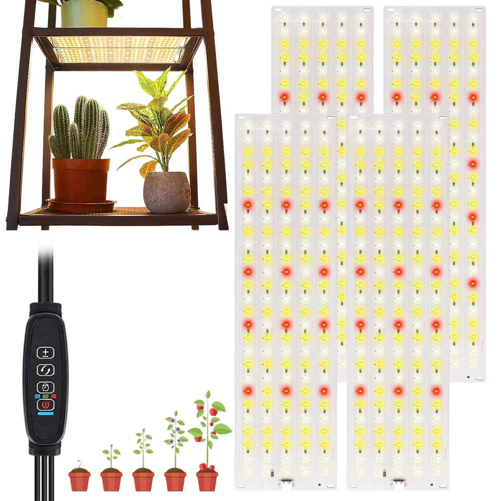 4 Ks Led Lampa Na Rostliny S Plným Spektrem Regulace Světla, Časovač