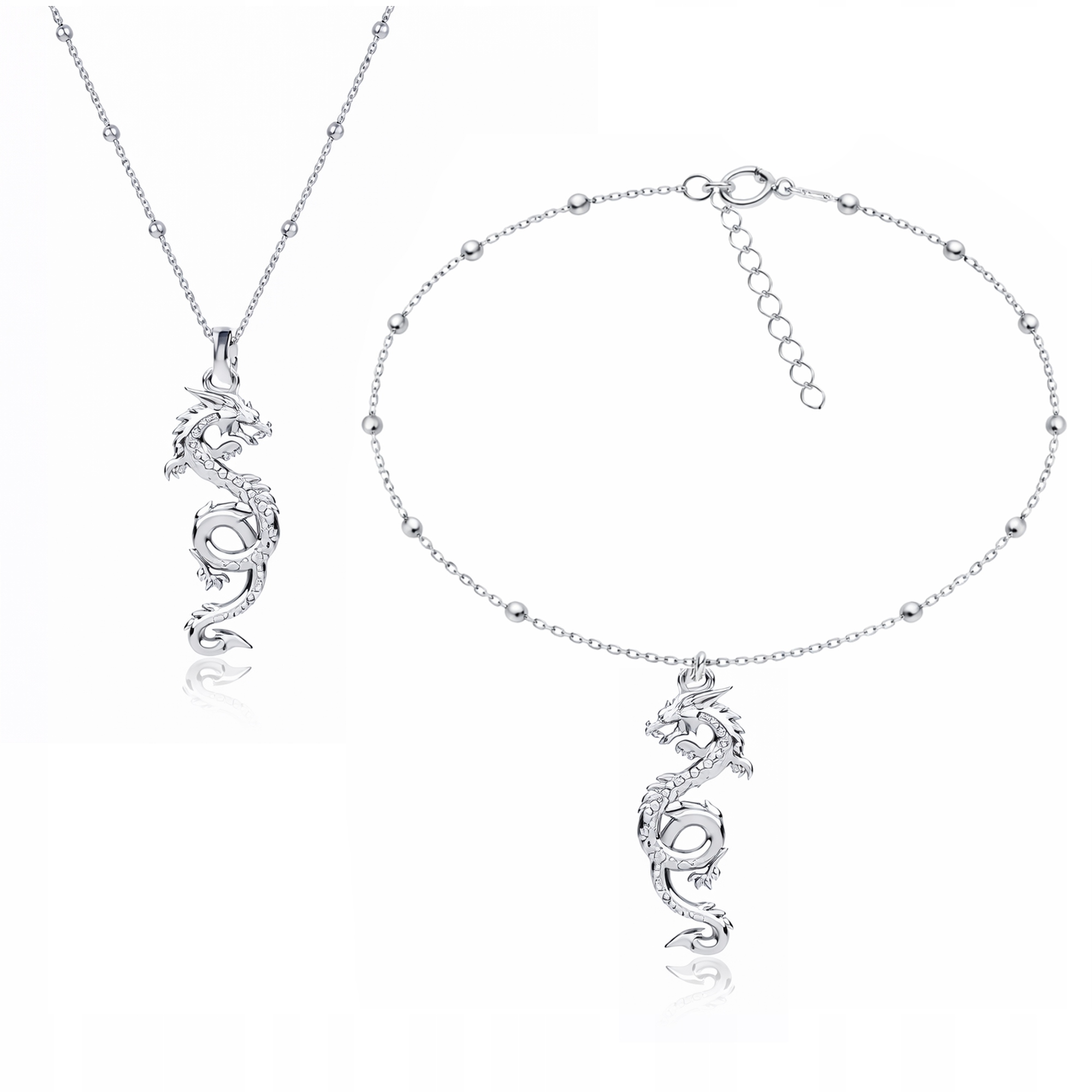 Kuličkový komplet stříbrných šperků Krásný velký drak Stříbro 925