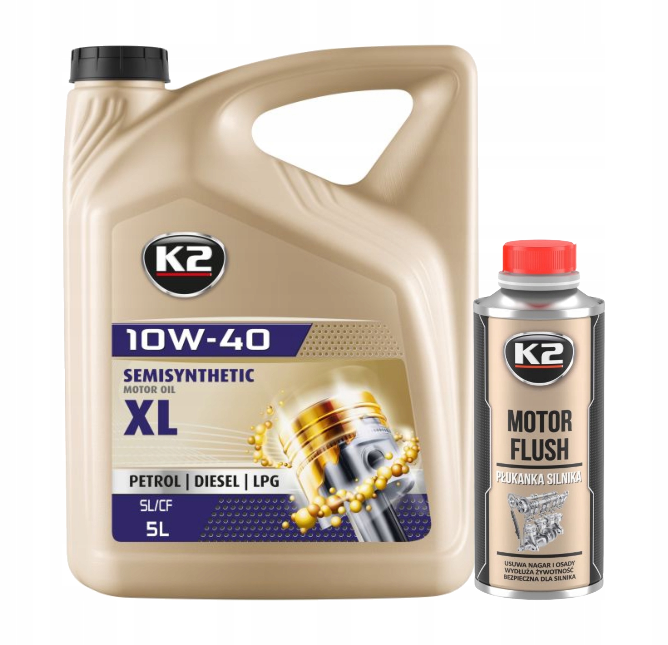 Olej K2 Texar 10W40 XL 5l Płukanka Motor Flush 250ml