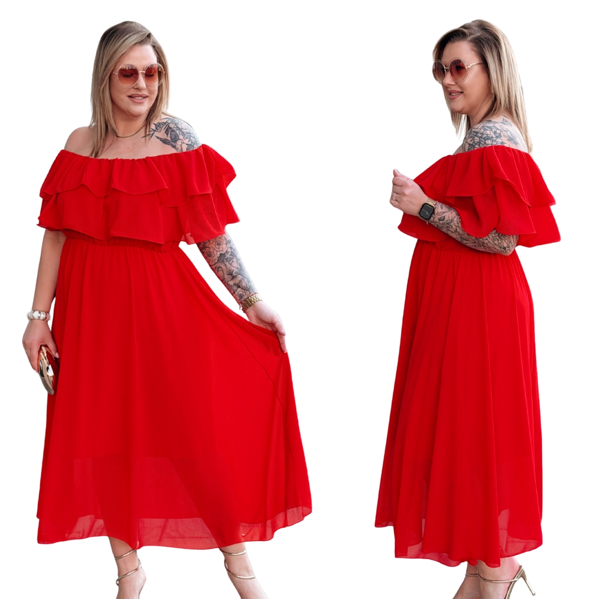Šaty Španělka Maxi Velké Plus Size Dámské Cavaricci Červené