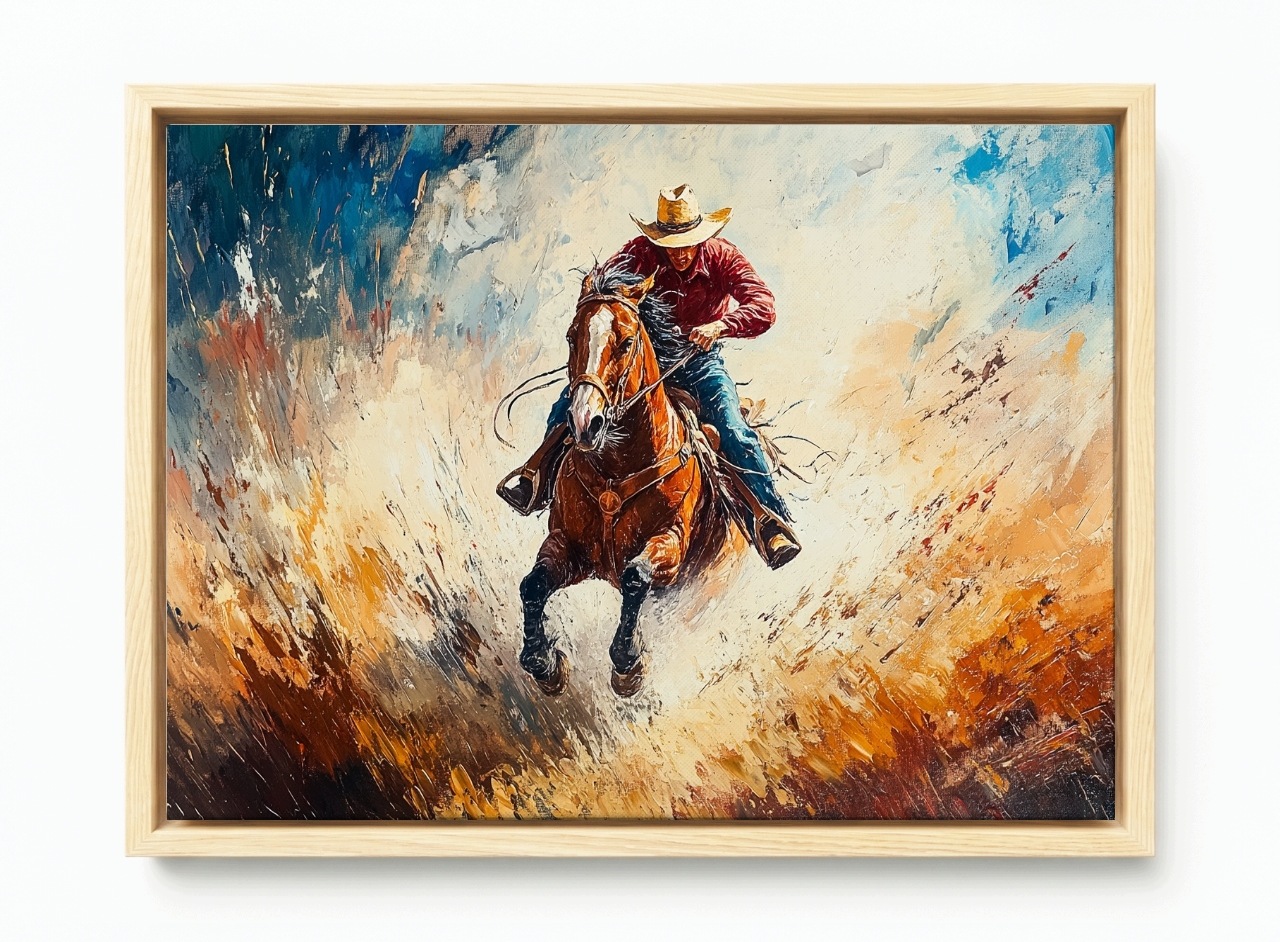 Obraz Rám Americký Box Zvíře Kůň Kovboj Jezdec Galop Rodeo Pohyb 60x40