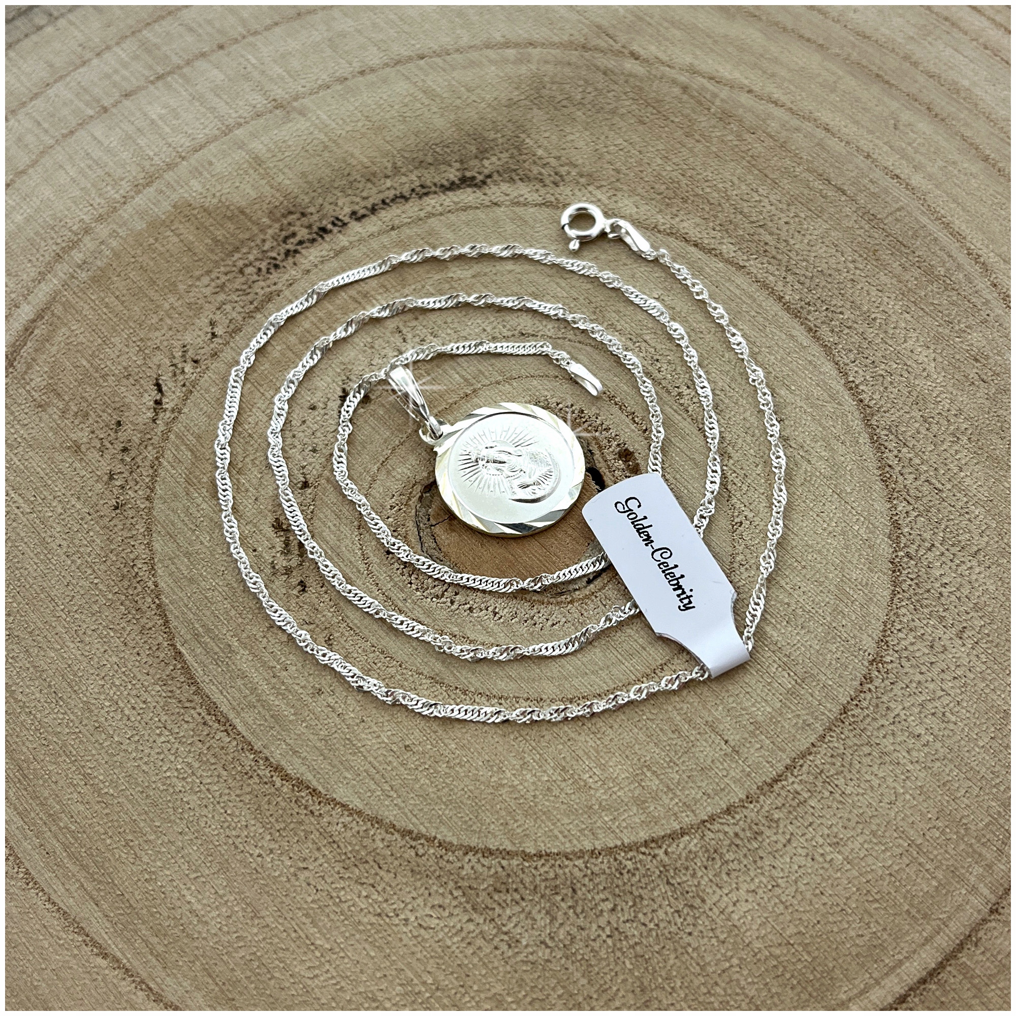 SREBRNY ŁAŃCUSZEK SINGAPUR + MEDALIK 925 MATKA BOSKA OSTROBRAMSKA + GRAWER Stan opakowania oryginalne