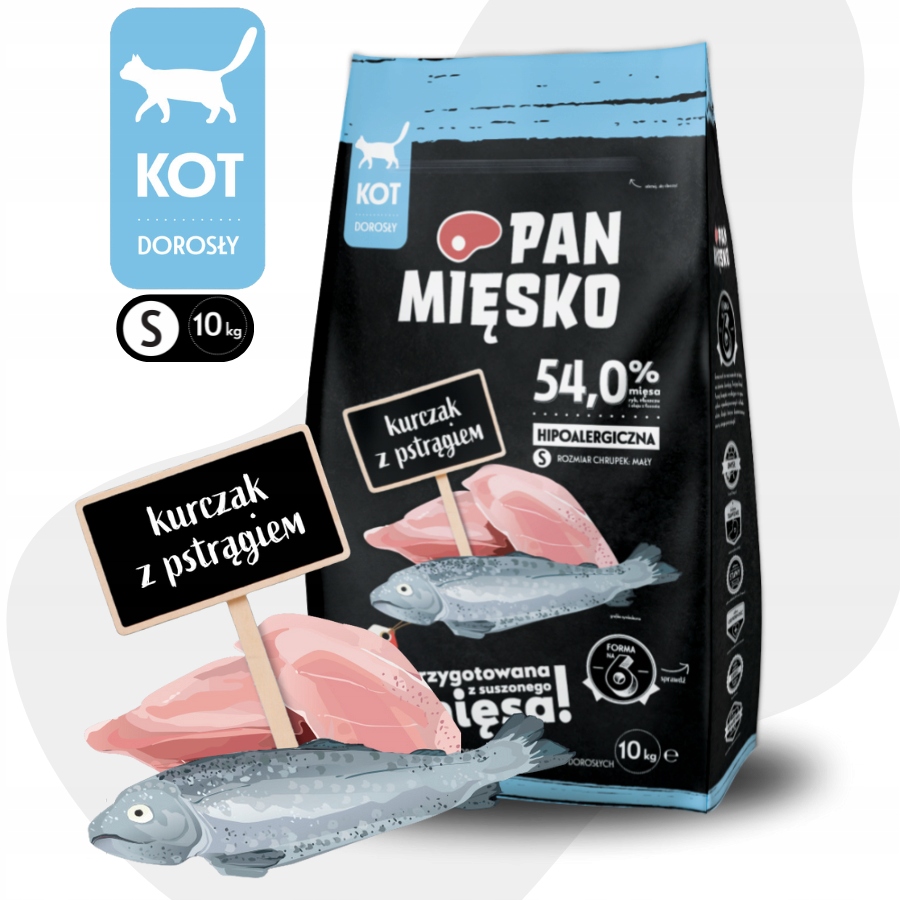 Pan Mięsko karma sucha dla kota Suszony Kurczak Pstrąg Małe chrupki S 10kg