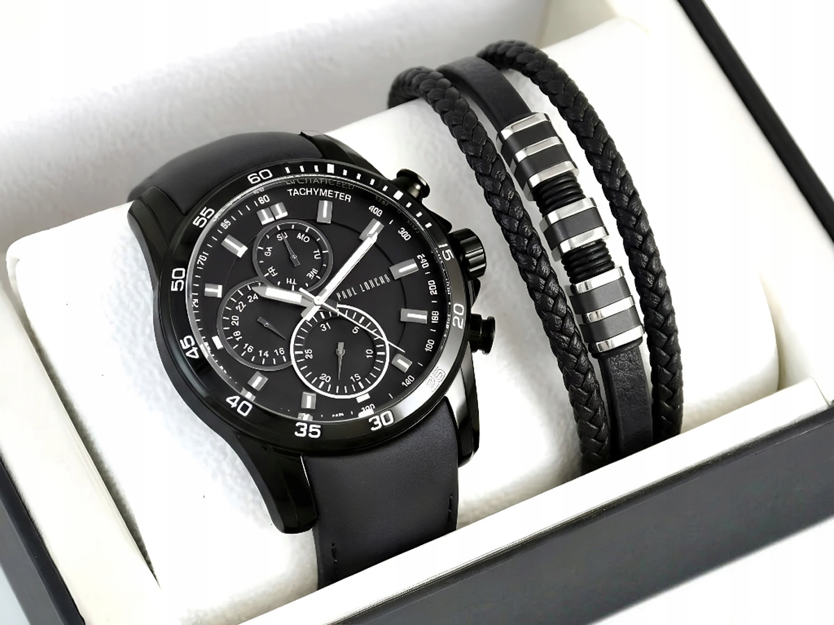 Sada pánských hodinek Paul Lorens Matias – klasický, elegantní kožený řemínek