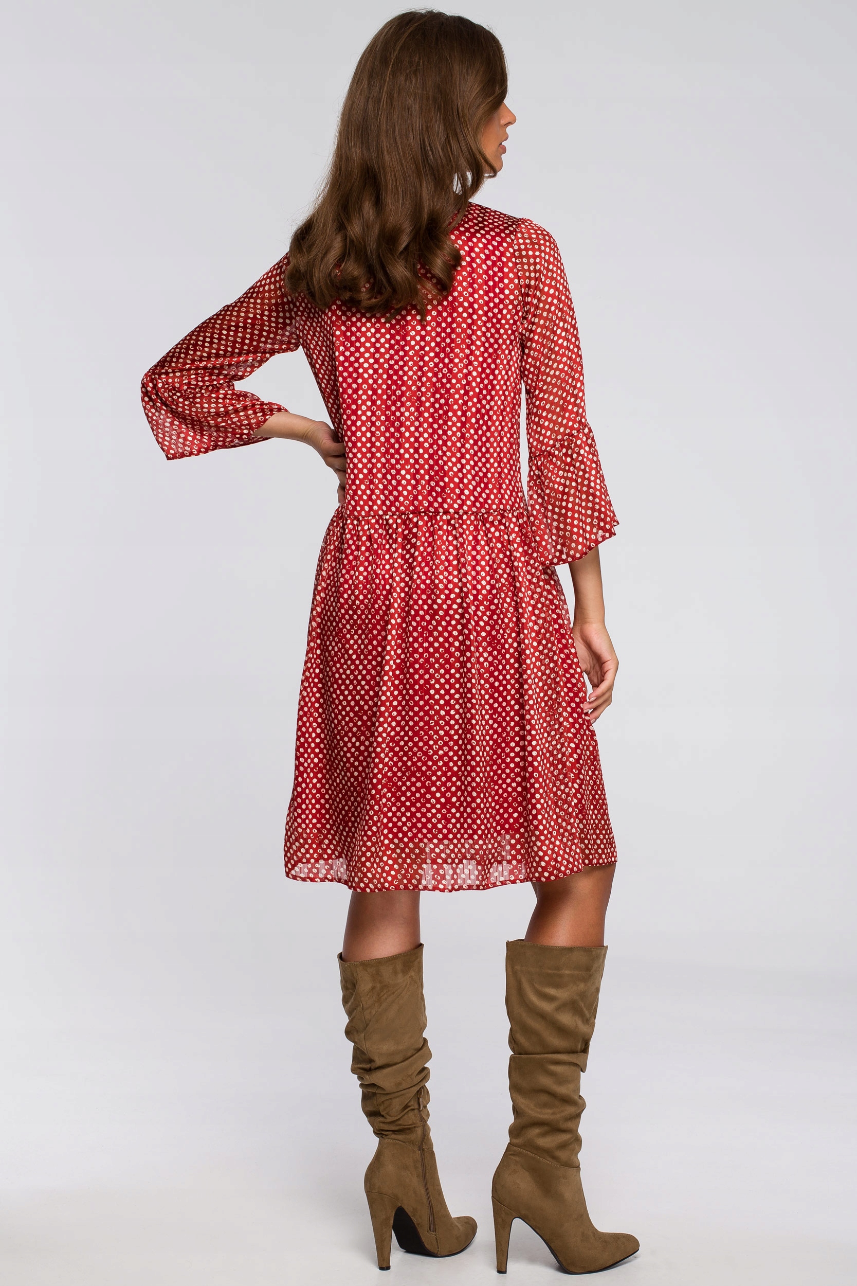 KOBIECA SUKIENKA NA WESELE DAMSKA SZYFONOWA W GROSZKI CZERWONA 38 M Rozmiar M