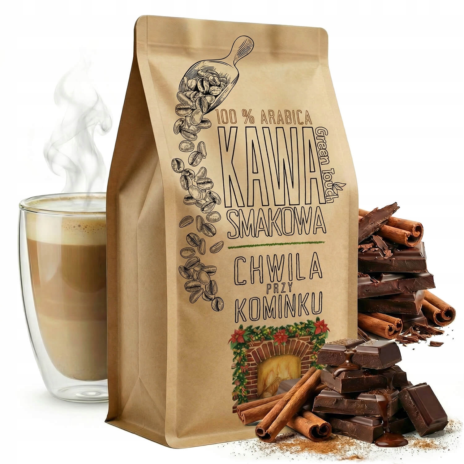 Levně Káva Zrnková chuťová vánoční Momentka U Krbu 1 kg Green Touch