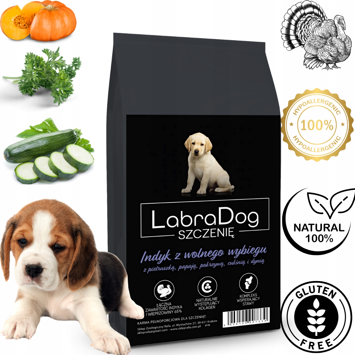 Levně LabraDog Superfood Puppy Krůta Premium 65% pro bílá plemena na alergie 2kg