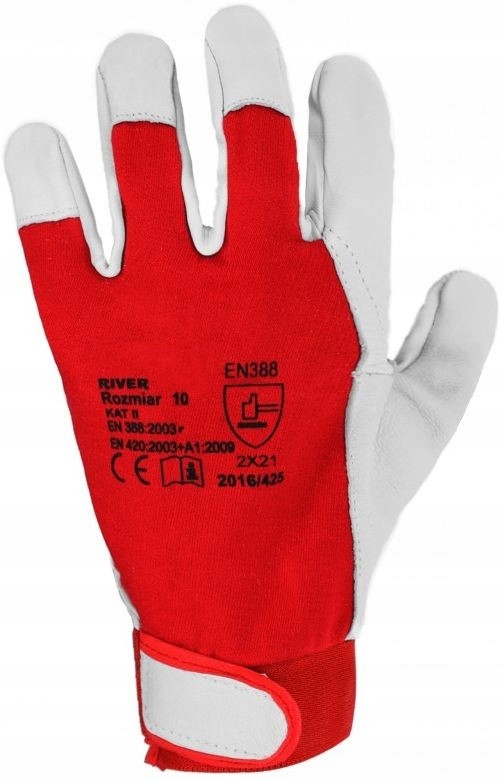 RĘKAWICE ROBOCZE OCHRONNE MONTERSKIE SKÓRZANE KOZIA SKÓRA RZEP Model EXRIVER