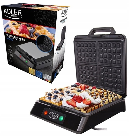 Gofrownica Adler Na 4 Duże Gofry Chrupiące XXL Solidna Gruba Kratka 1500W