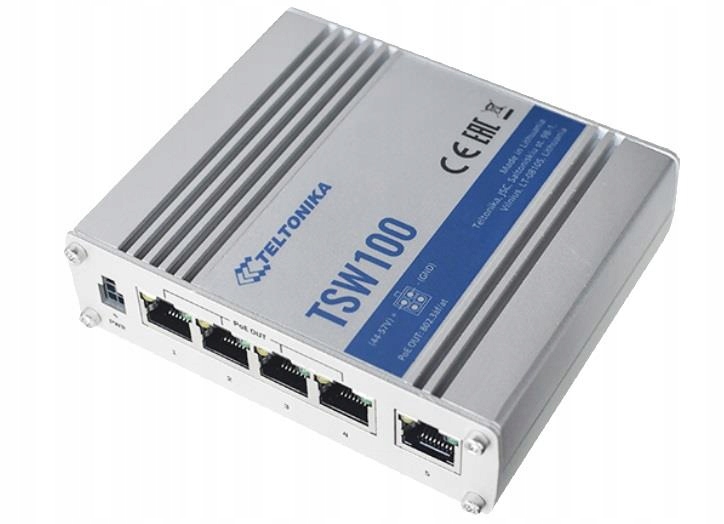 Teltonika priemyselný prepínač TSW100 so 4xPoE+ a 5xGigabit porty