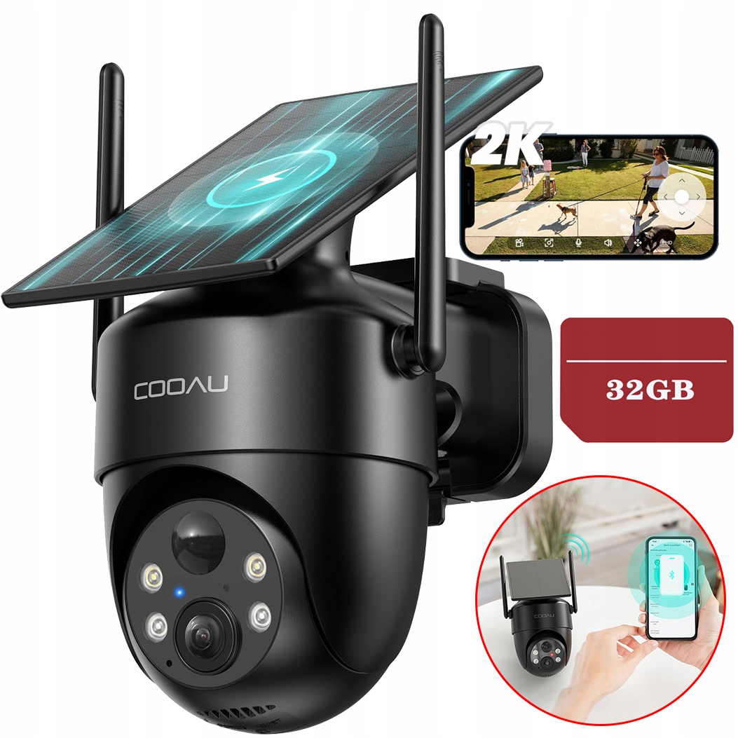 Venkovní Solární Kamera 2K Wifi Bezdrátová Otočná O 360° 32GB Karta