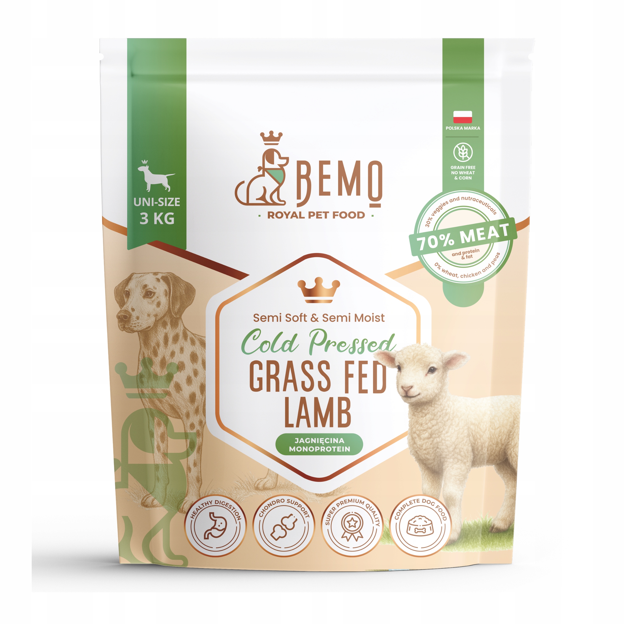 Levně Krmivo krmivo pro psy Bemo Cold Pressed Lamb 3 kg s poloměkkým jehněčím masem