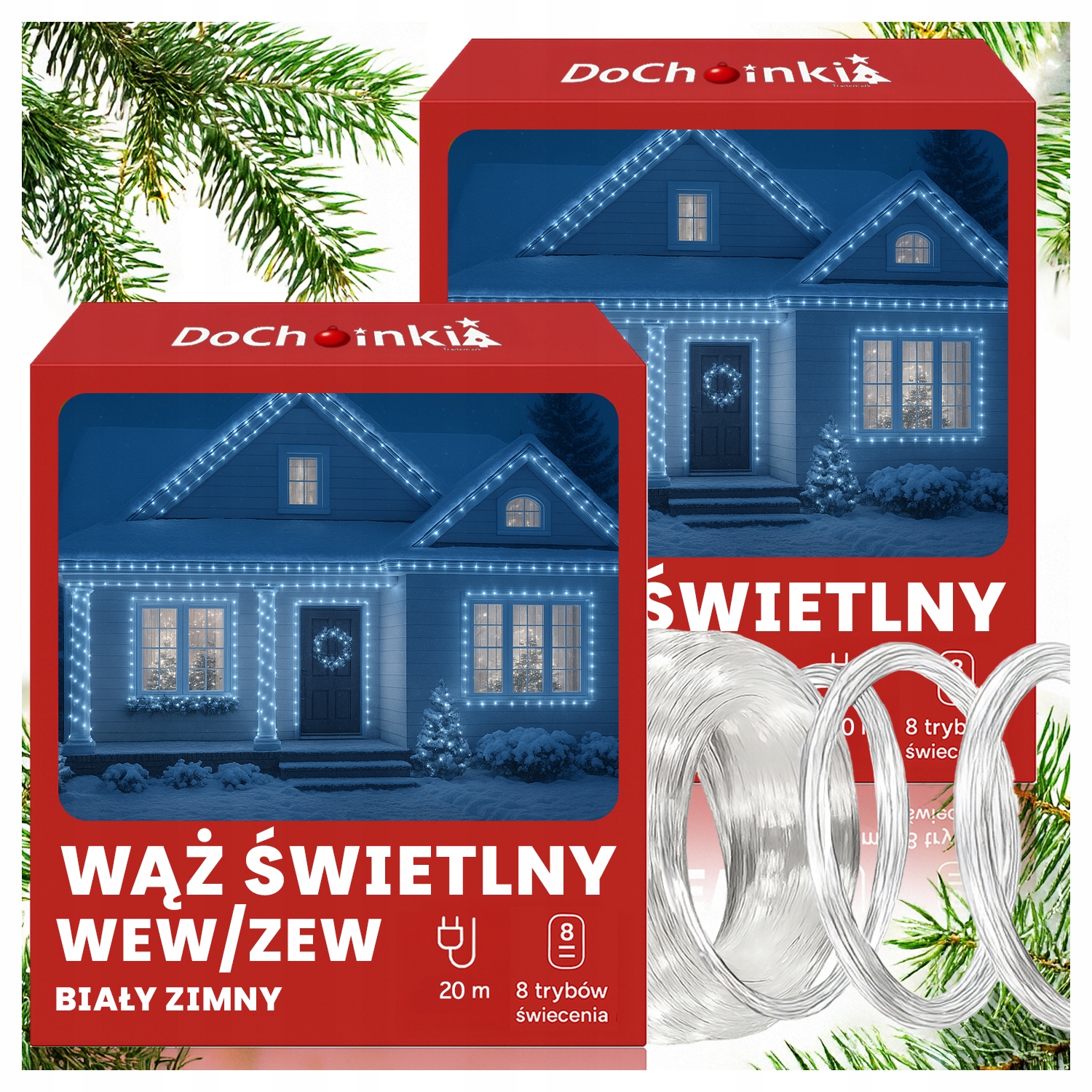 2 x Led Světelná Hadice 20M 480 Lampek Bílá Studená Vánoční Osvětlení Na Stromeček Venkovní