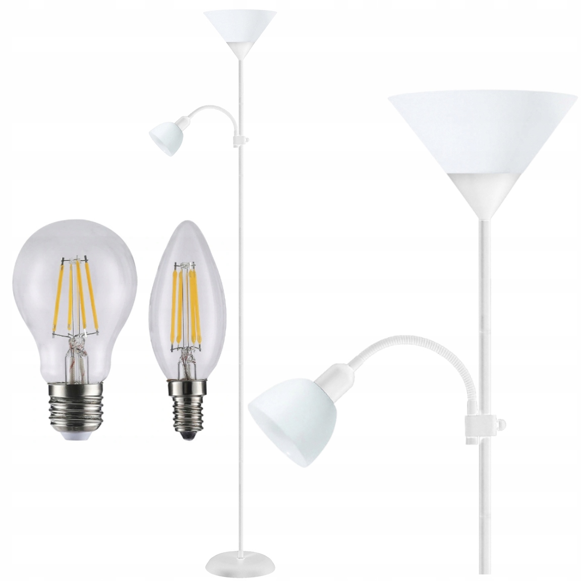 

Lampa podłogowa stojąca do czytania 2w1 +2 żarówki