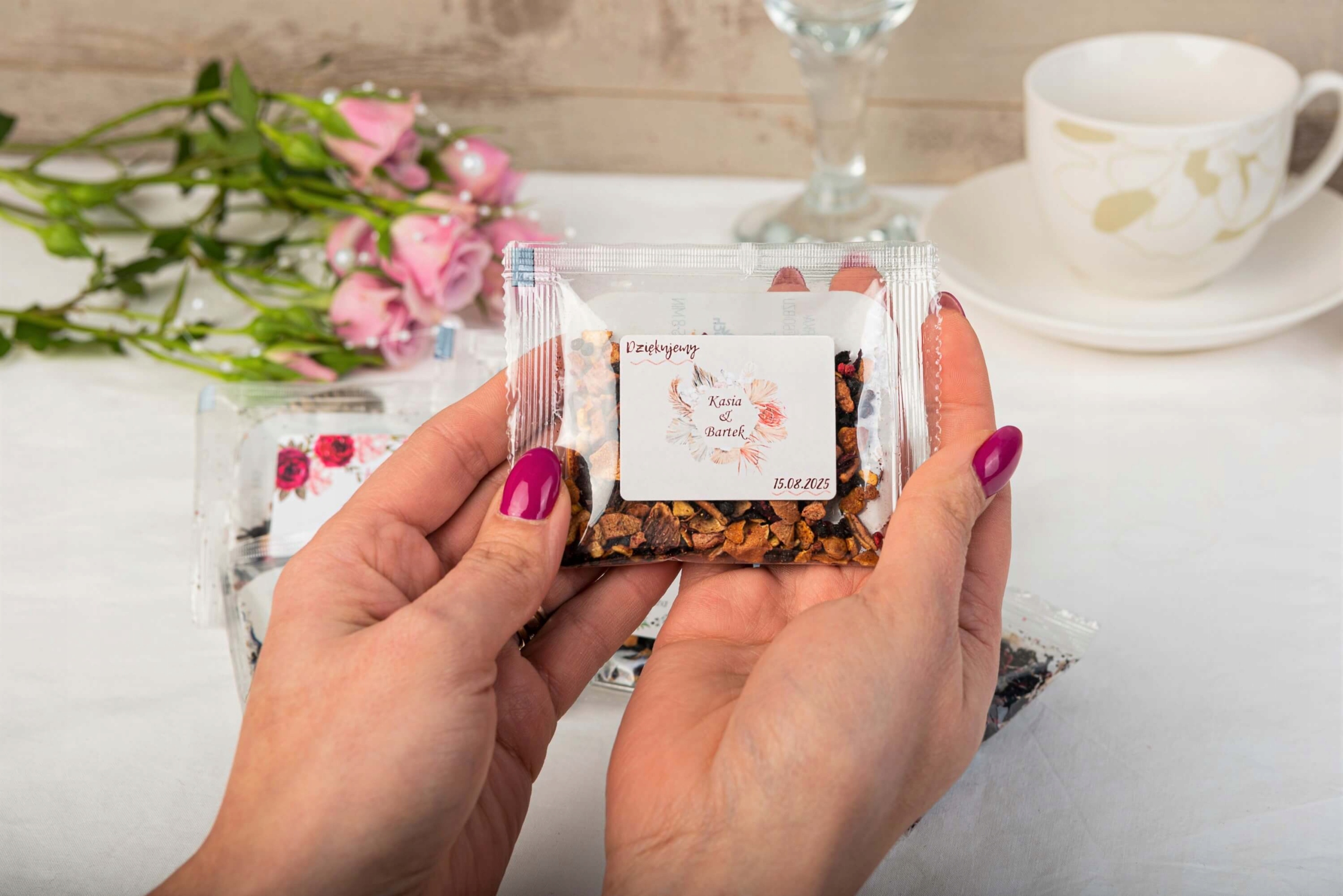 Podziękowania dla GOŚCI KOMUNIA chrzest baby shower SASZETKI Z HERBATĄ Rodzaj inny