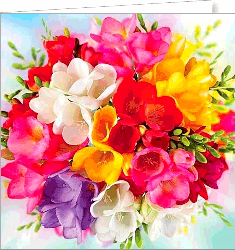 

Kartka z bukietem frezji składana bez życzeń FF85