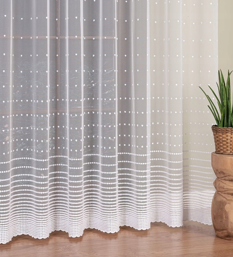 Biela vyšívaná tylová záclona do obývačky s páskou, pripravená, módne záclony 500x250