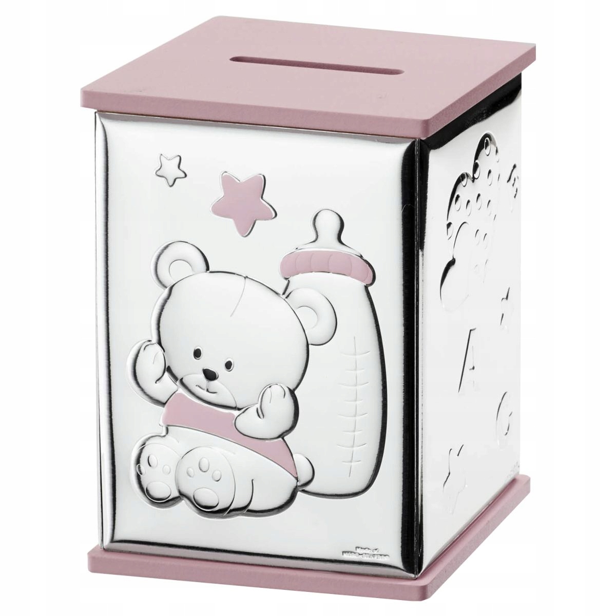 Skarbonka z misiem 8x8x11.5 cm Kolor: Różowy