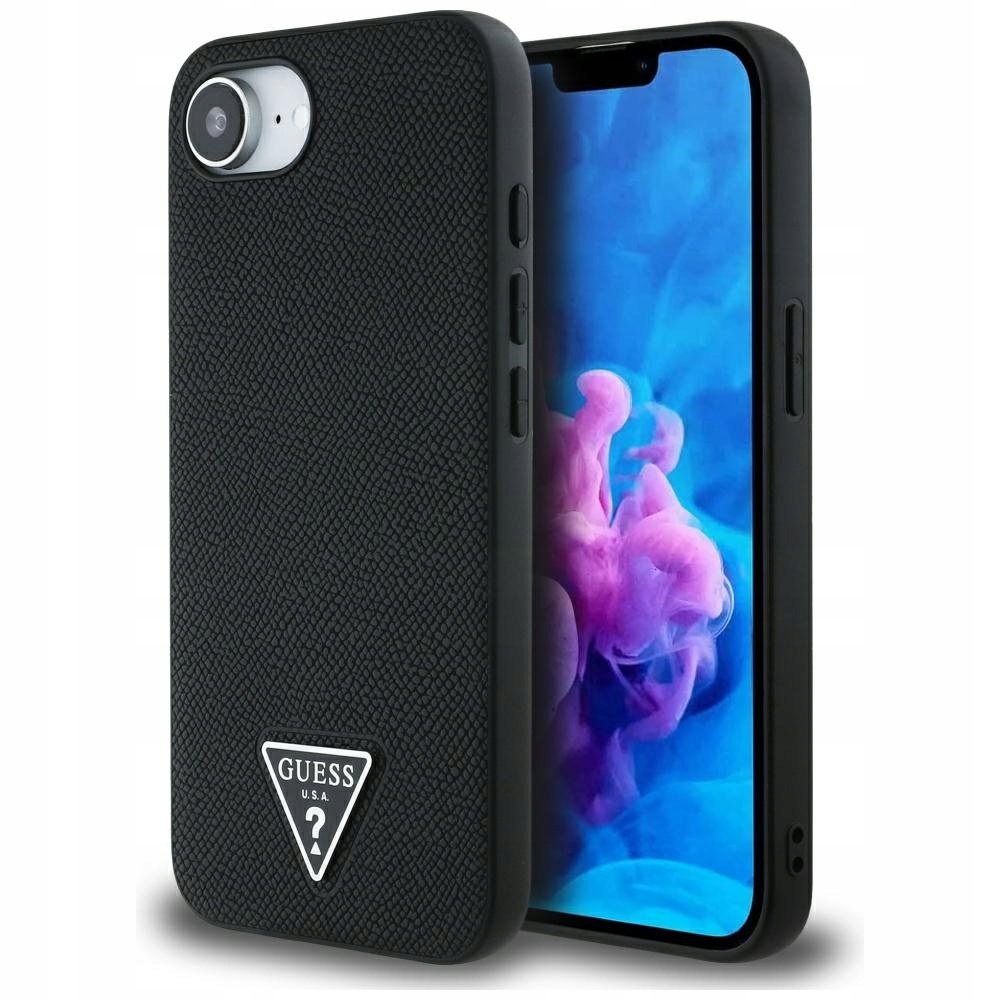 Pouzdro Guess Grained Triangle MagSafe pro iPhone 16e, černé