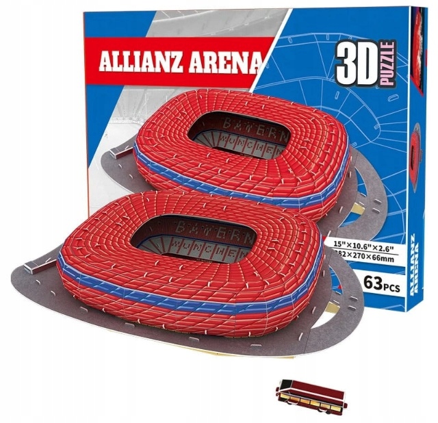 Puzzle 3D stadion Allianz Arena Bayern Monachium 63 elementy RegMag – Specyfikacja