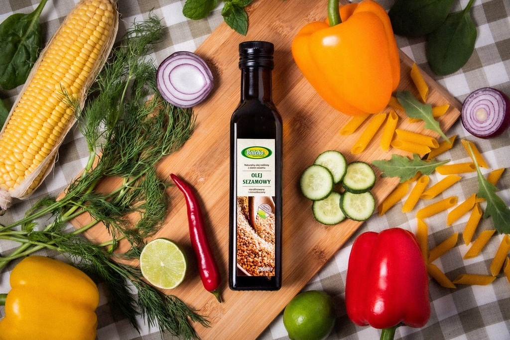 PROZDROWOTNY i ZAWSZE ŚWIEŻY OLEJ SEZAMOWY Balcho 250ml TŁOCZONY NA ZIMNO EAN (GTIN) 3800060181612