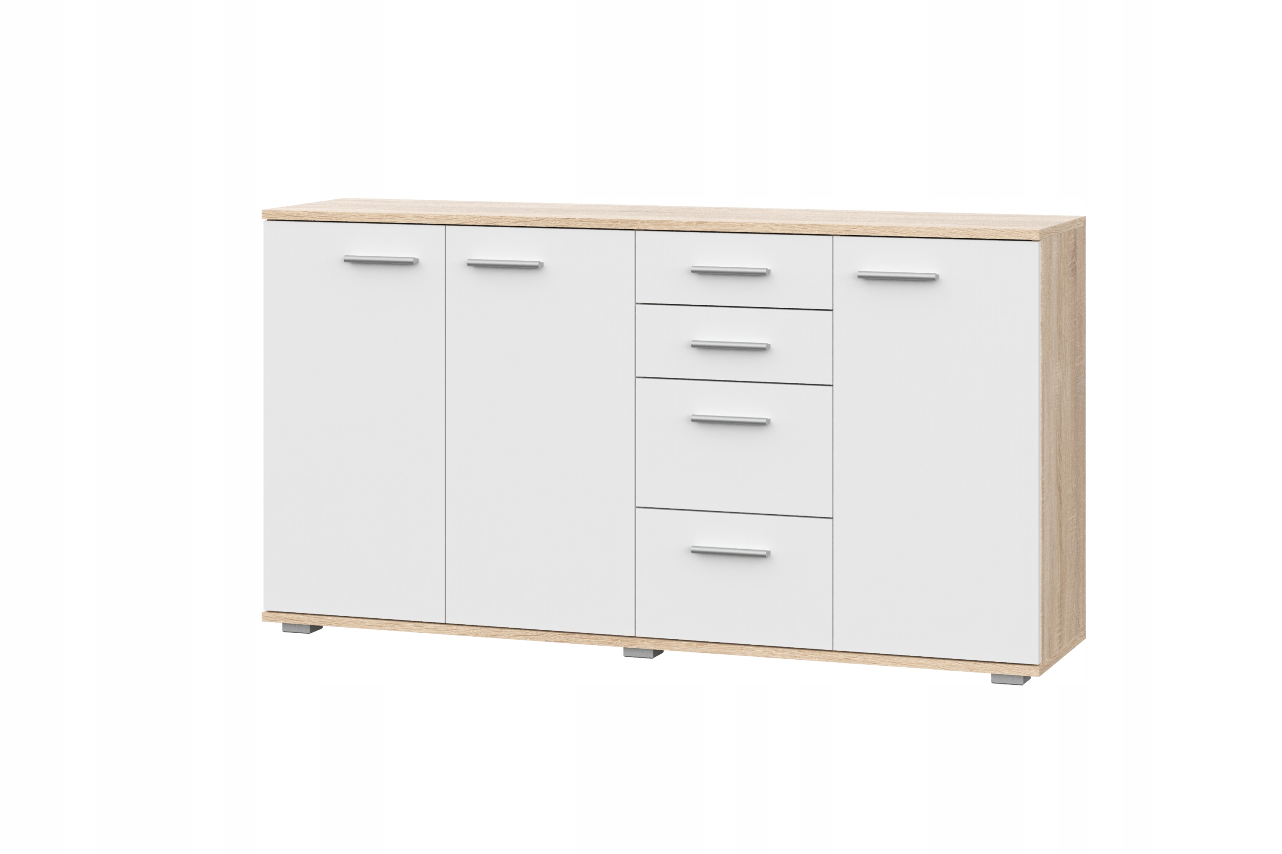 Komoda 138 cm dąb sonoma biała do salonu/biura Fun KD-4