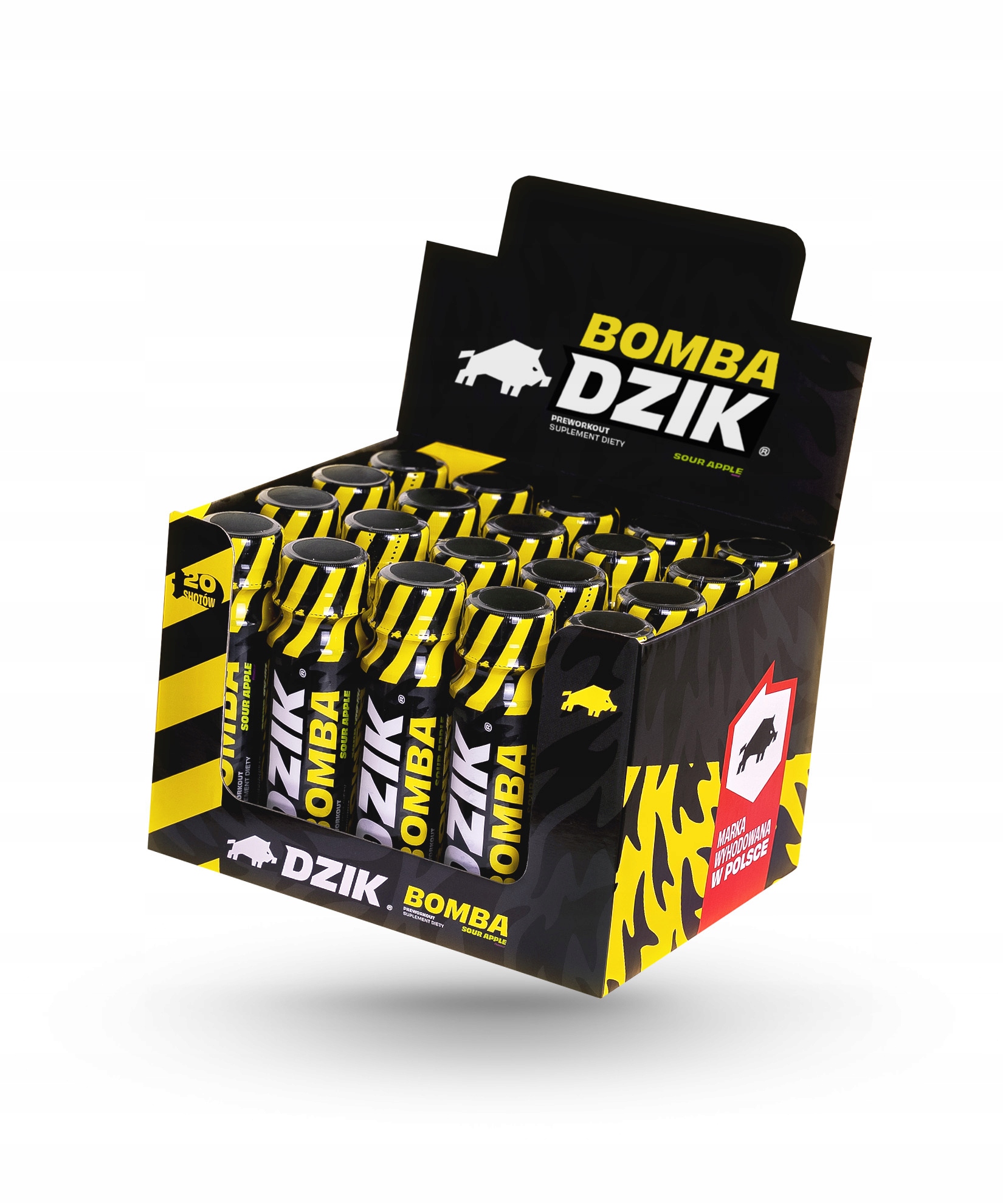 Wk Dzik Sada Bomba Preworkout Shot Předtréninková sada Sour Apple 20 Ks