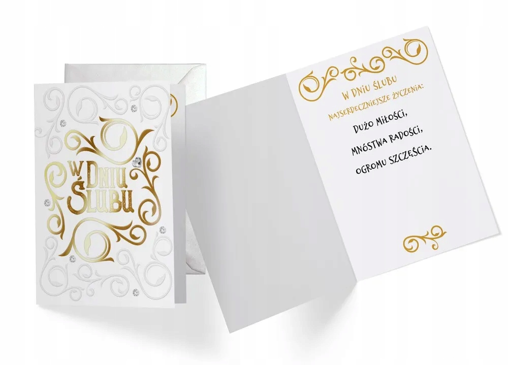 

Karnet Ślubny Kartka metalizowana złota życzenia