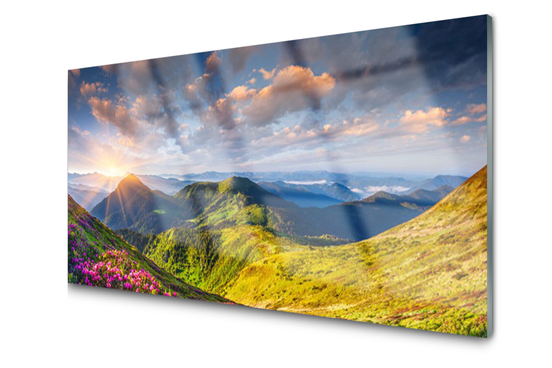 

Panel szklany Płytka Góry Słońce Łąka 120x60