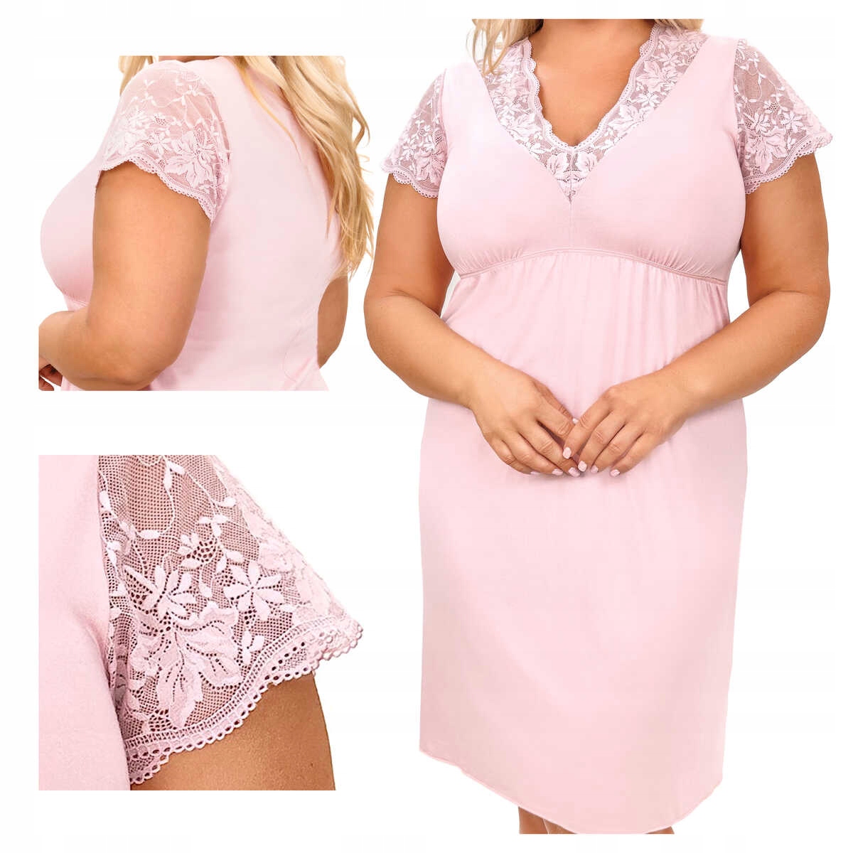 Donna Košile noční z viskózy s krajkou Sonia pudrová růžová plus 6XL