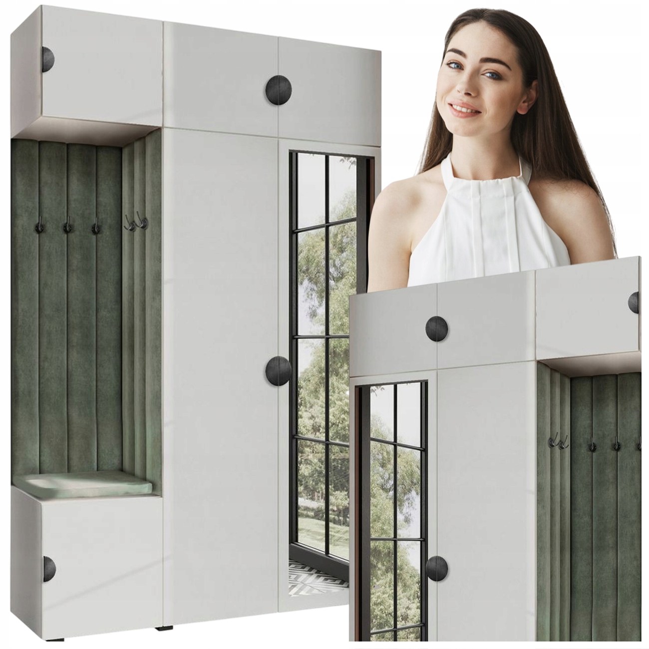 Šatní Skříň Do Předsíně Se Sedákem A Závěsnou Skříňkou A Zrcadlem