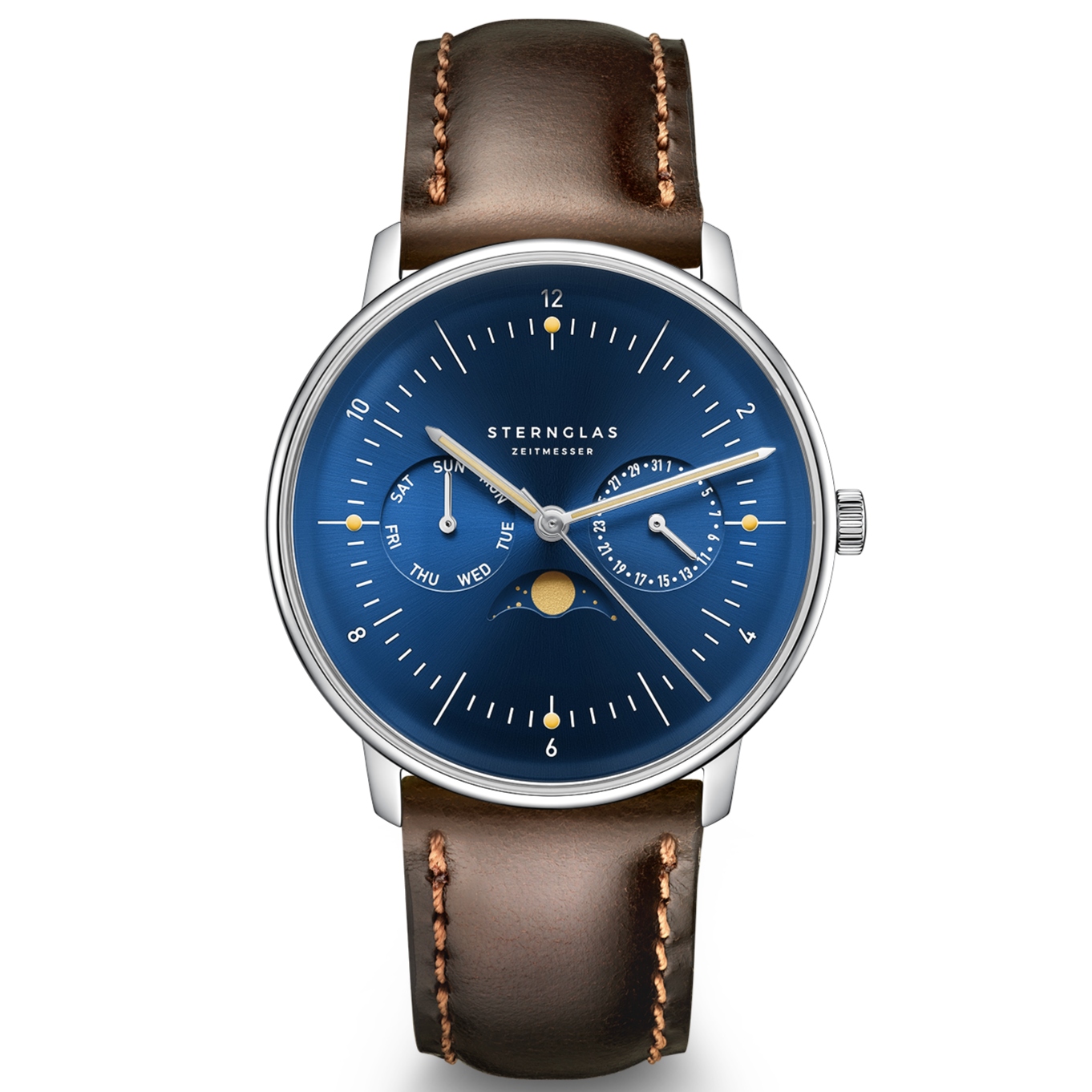 Nový originální Pánské hodinky Sternglas S01-NM06-BR03 Naos Moonphase