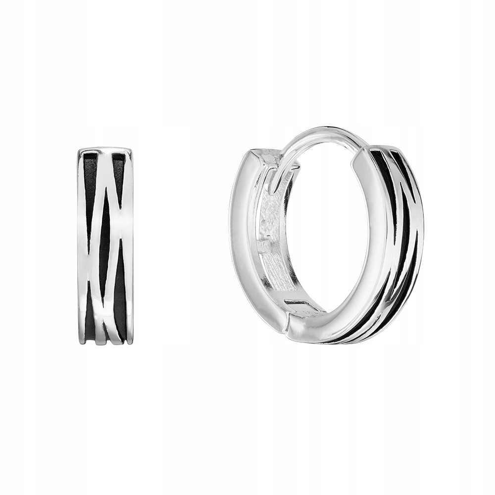 Kolczyki Srebrne Koła Kółka z Czarnymi Paskami Zebra Srebro 925 Sadva