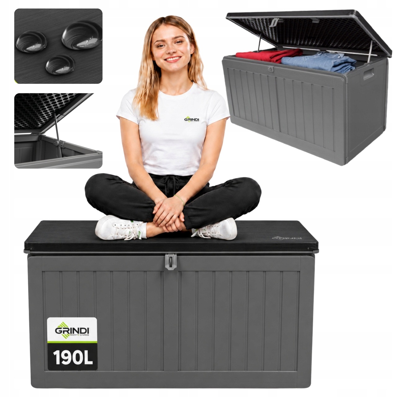 Zahradní Box S Sedákem Morus 190 L Šedý, Voděodolný Na Balkon