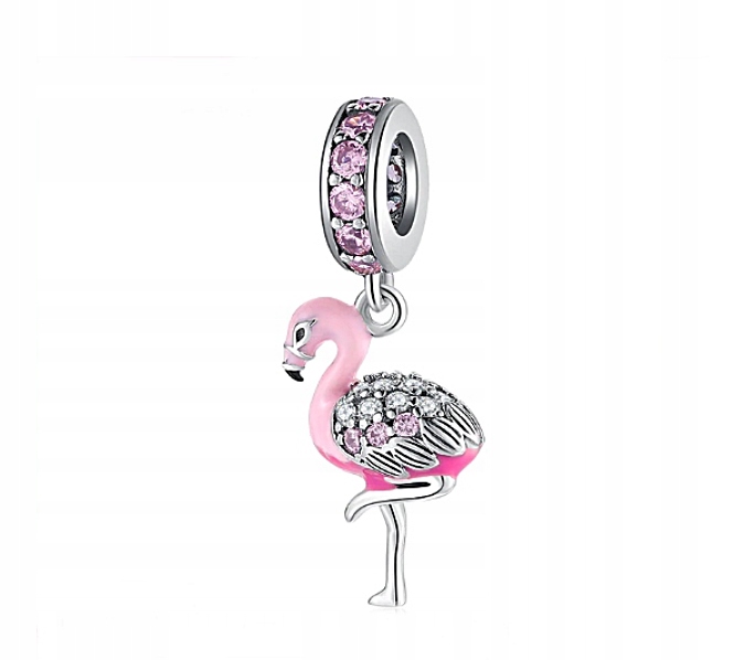 CHARMS ZAWIESZKA WAKACJE RÓŻOWY FLAMING CYRKONIE EMALIA S925