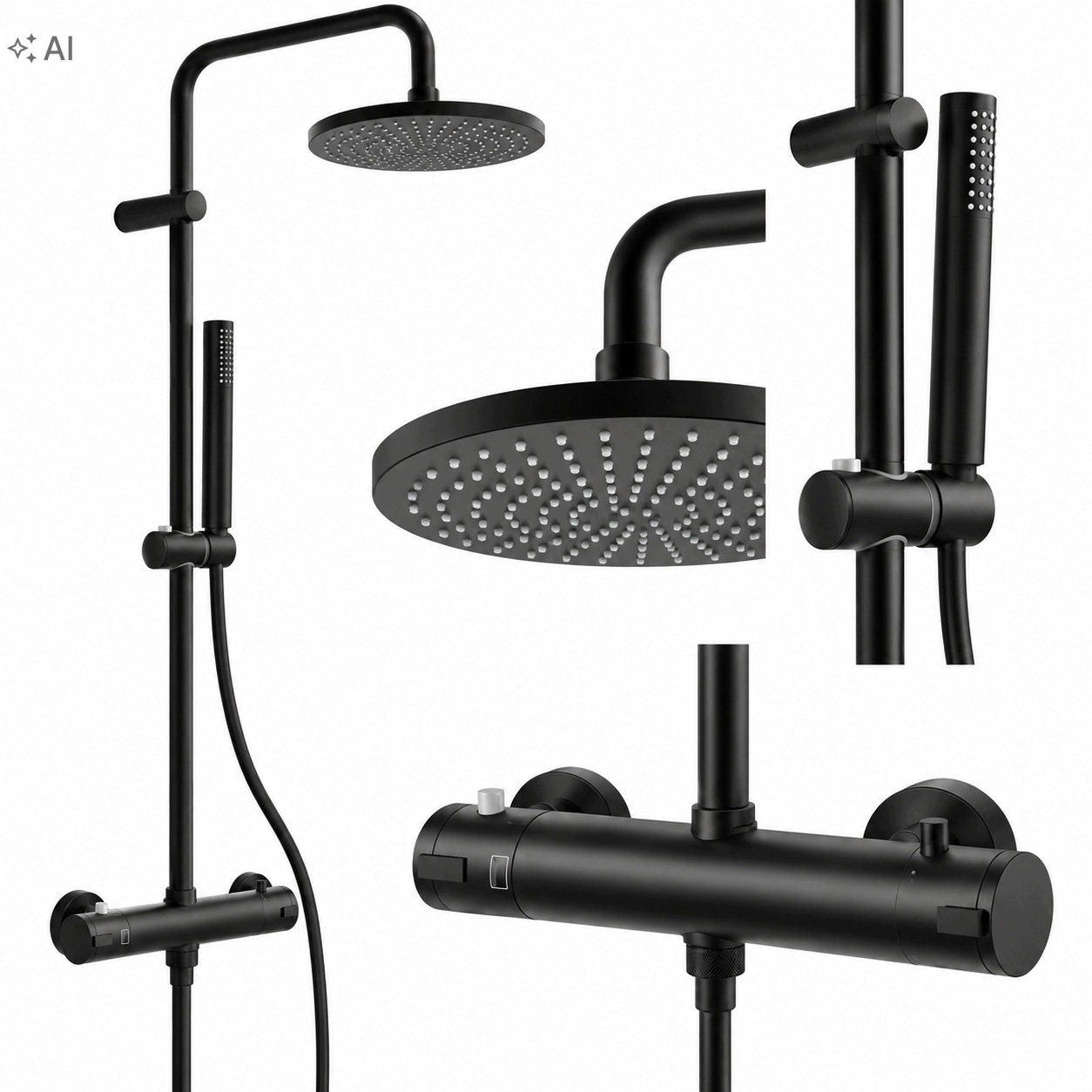 Sprchová baterie s termostatem Černá+ Sprchový Set Dešťová sprcha