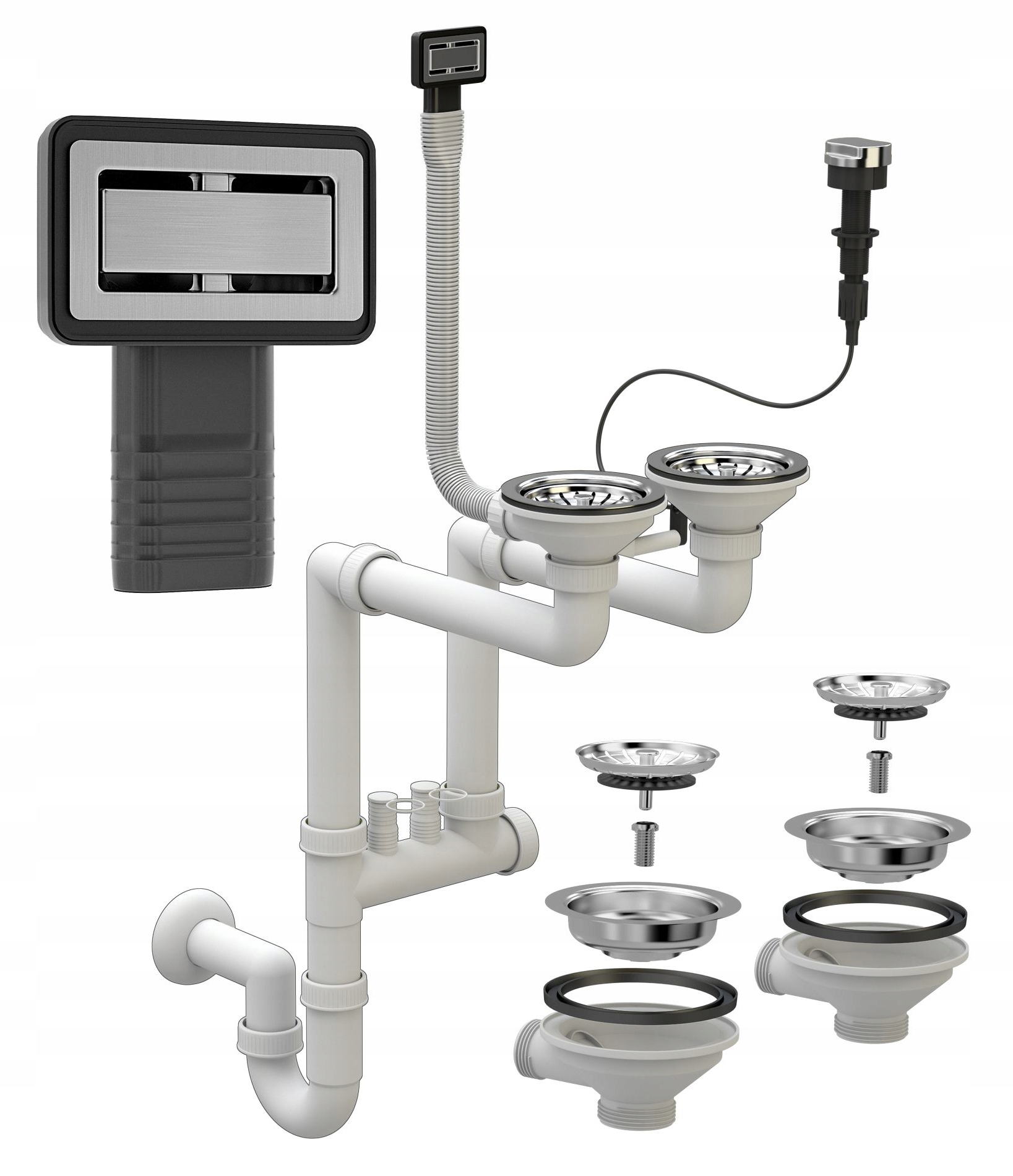 Sifón Auto S Obdĺžnikovým Prepadom, Chróm, 2 Kom