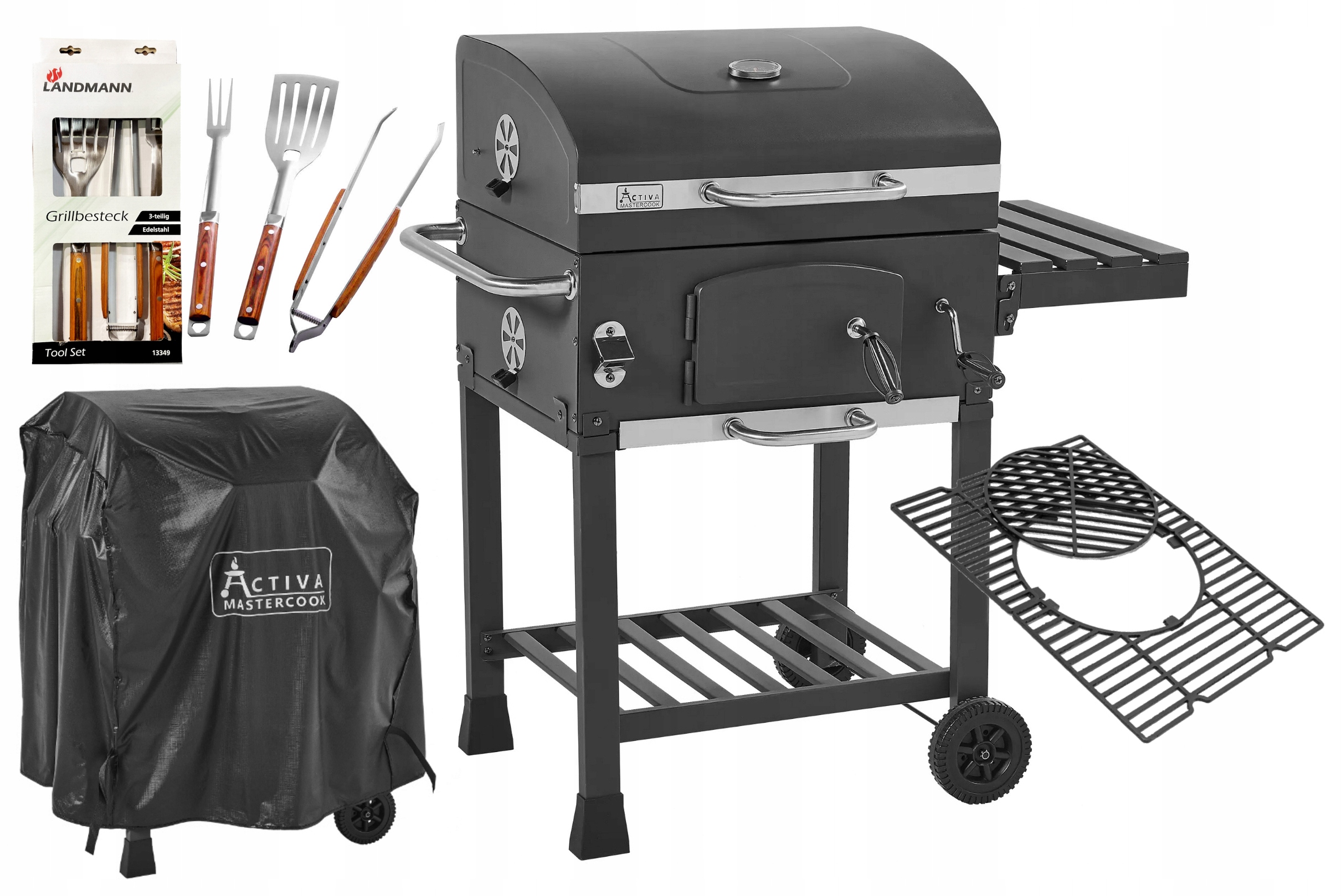 Grill Węglowy Żeliwny Ruszt Activa Pokrowiec Landmann 13349