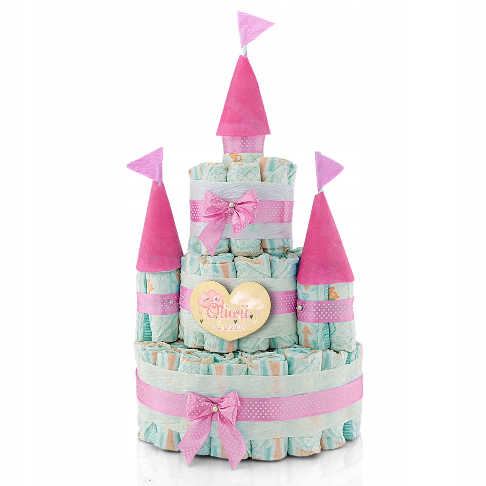 Tort Zamek z Pampersów 3 na Chrzest baby shower