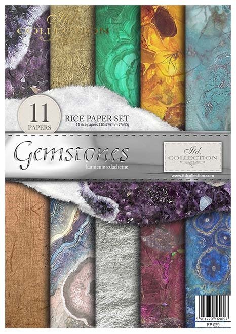 Sada 11 rýžových papírů A4 na decoupage RP029 Gemstones