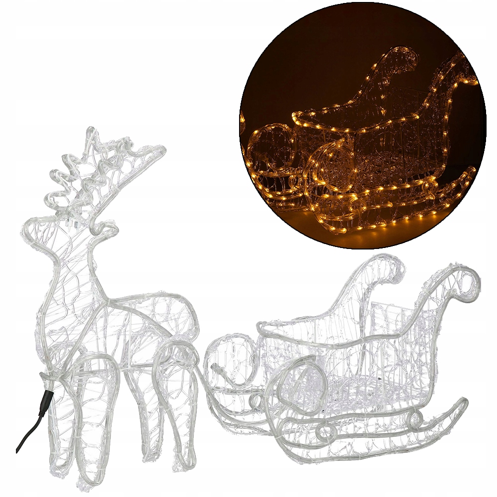 

Renifer Led z saniami XXL ozdoba świąteczna IP44