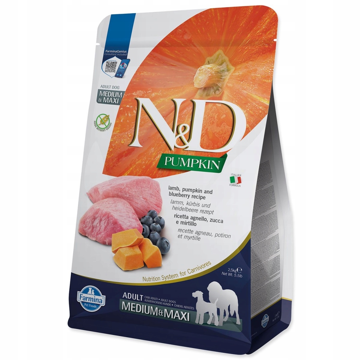 Levně Krmivo N&d Dog Adult Medium & Maxi Grain Free Pumpkin Lamb & Blueberry 2,5k