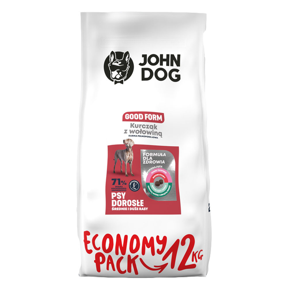 John Dog Kurczak Z Wołowiną 12KG Bezglutenowa Chicken & Beef Srednie Duze