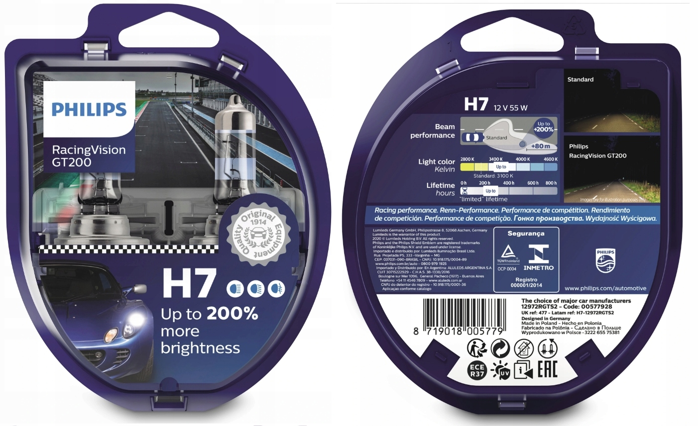 ŻARÓWKI 2x PHILIPS H7 12V RACINGVISION GT200 +200%