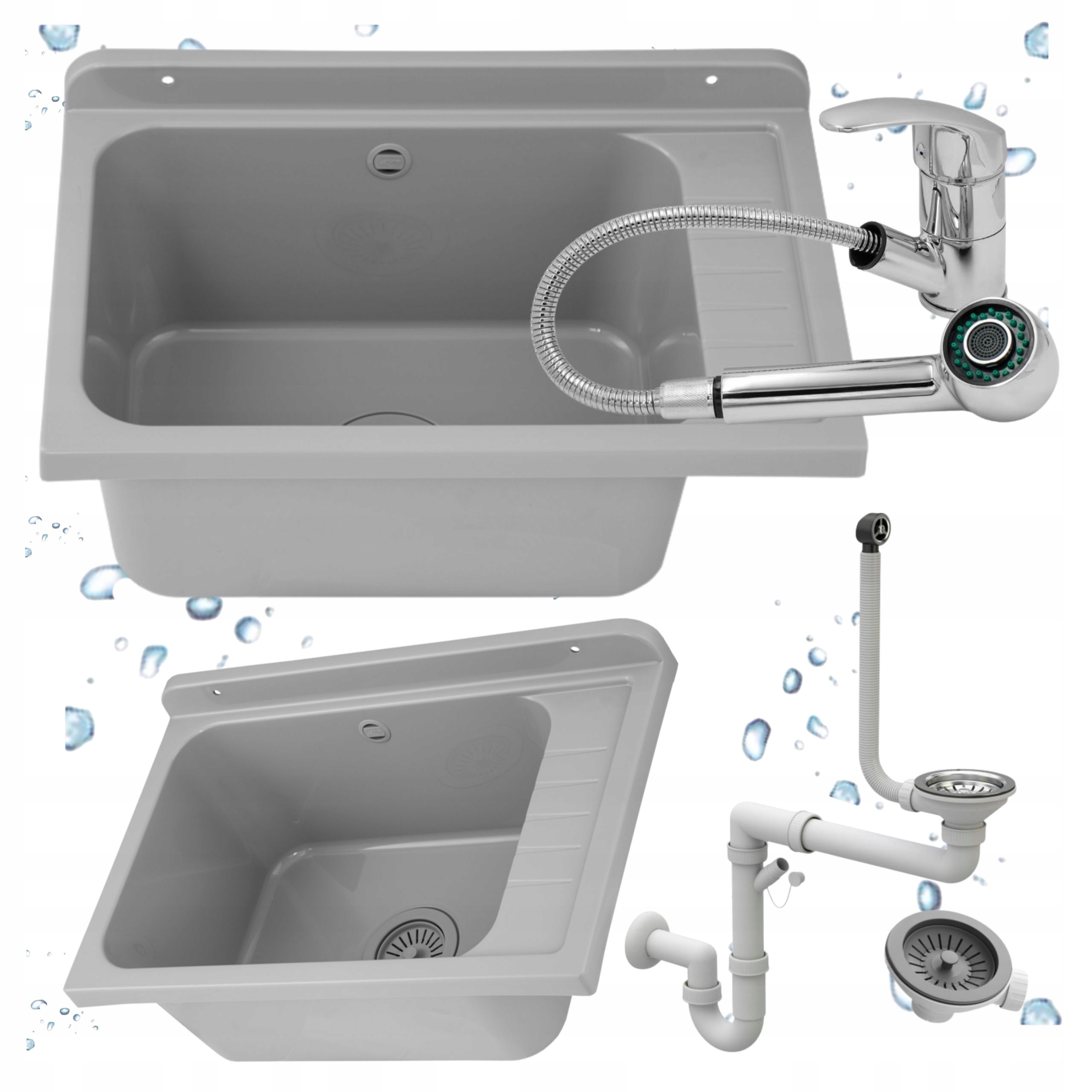 Jednokomorový ekonomický dřez Šedá baterie Vytahovací chromový set