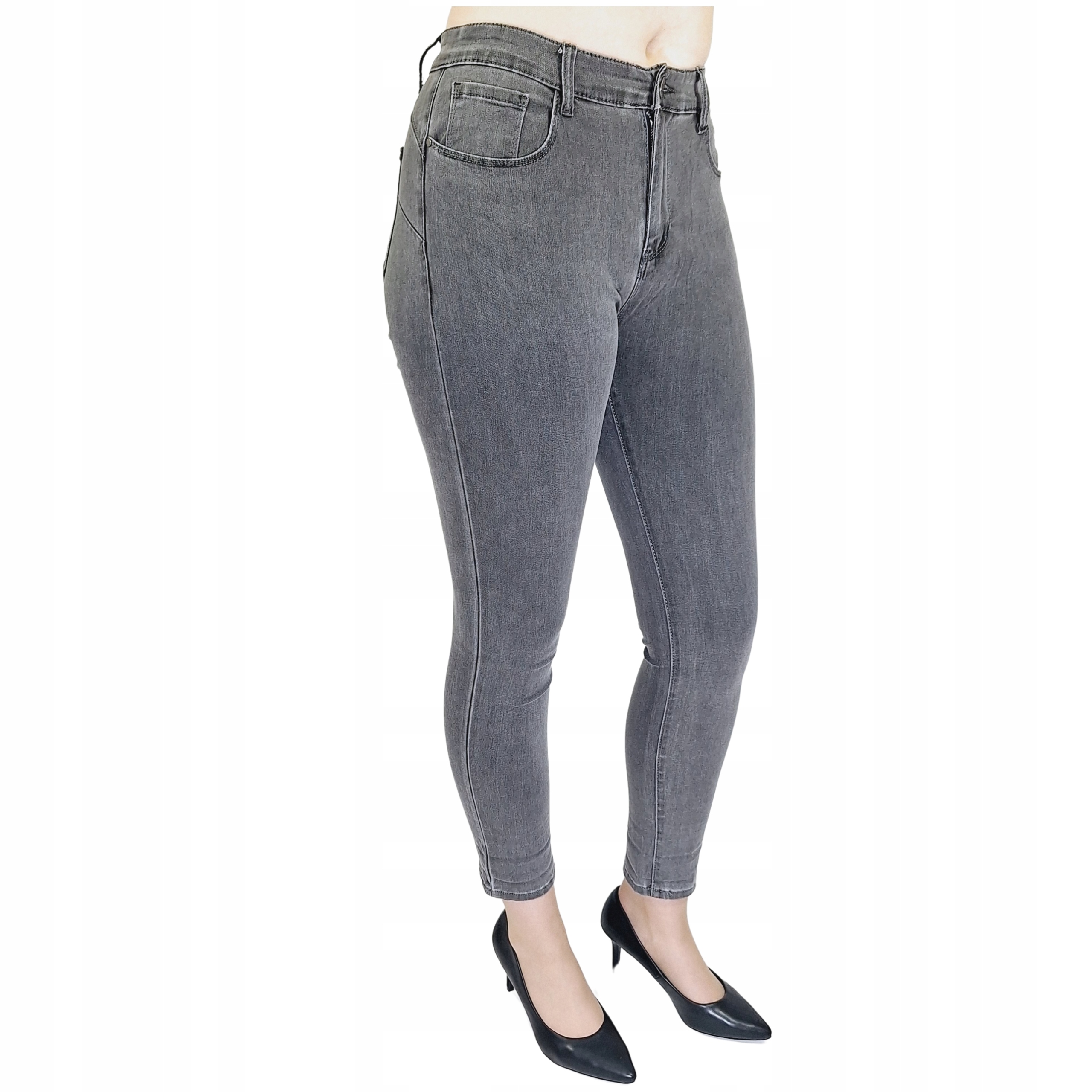 JEANSY DAMSKIE DOPASOWANE SPODNIE GRAFITOWE PUSH UP SZARY JEANS 40 (L) Rozmiar 40
