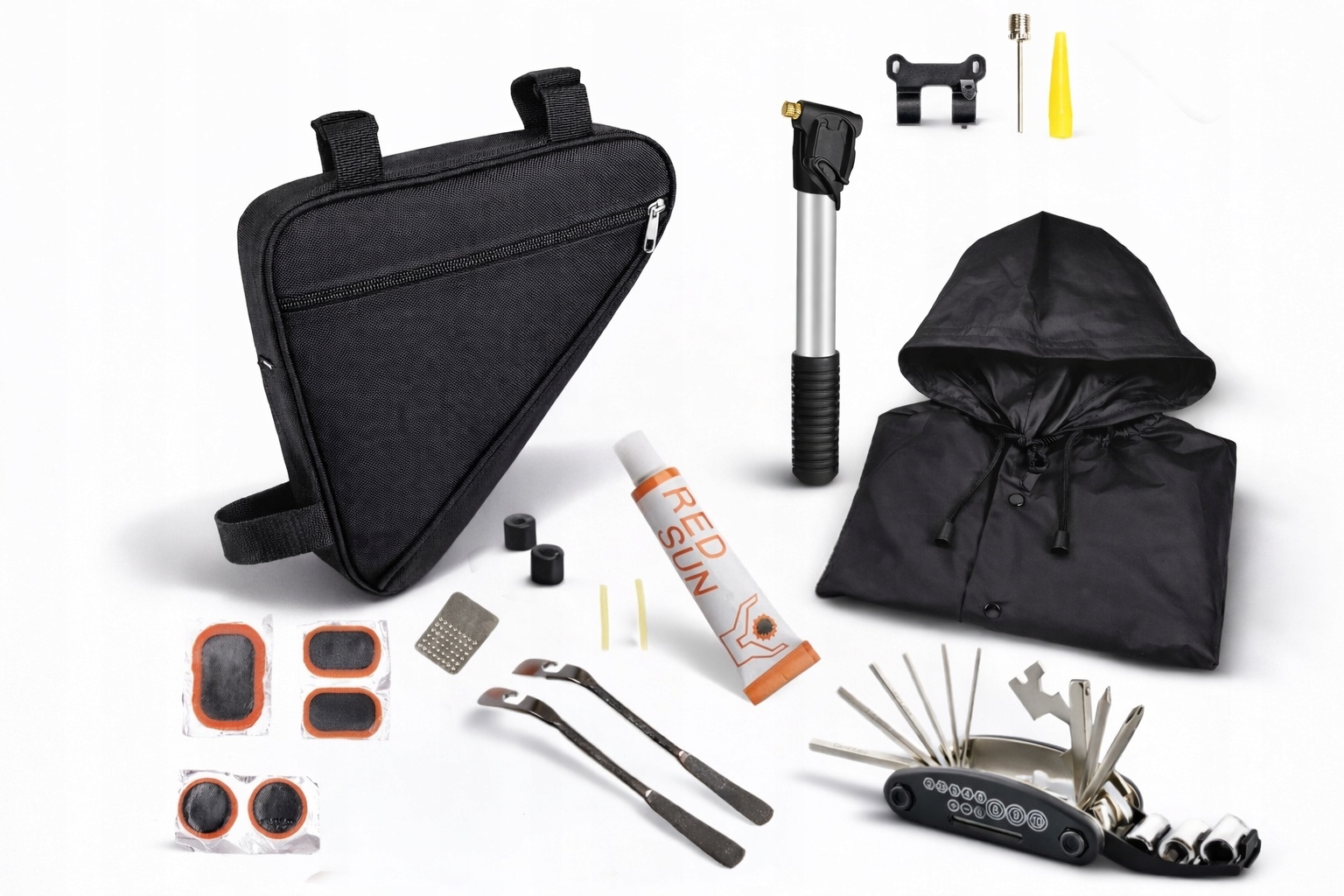Zestaw naprawczy do roweru pompka łatki multitool torba rowerowa